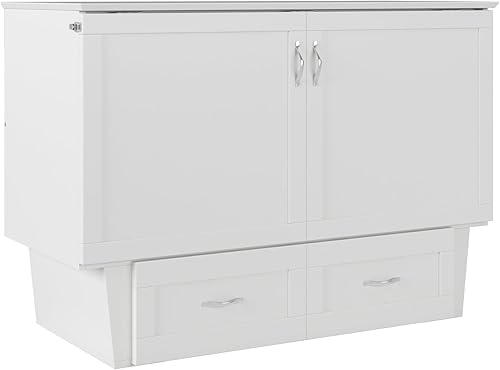 Miniatura 9 de AFI Monroe - Cómoda de cama Murphy de tamaño matrimonial con colchón, almacenamiento y cargador integrado, color blanco
