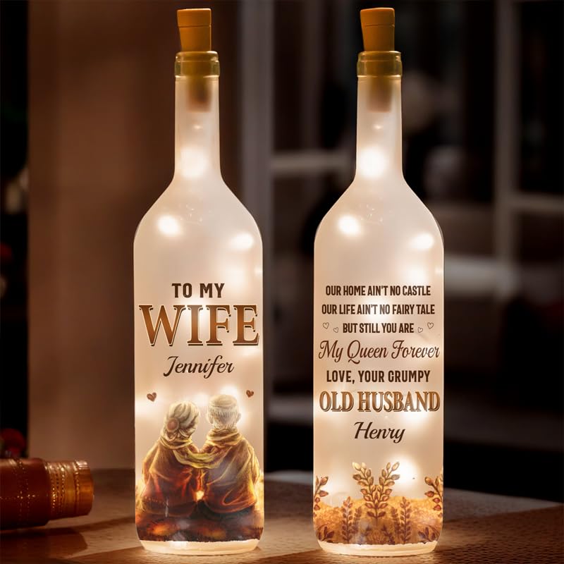 Pawfect House Custom Bottle Lamp, Personalized Anniversary Wedding Gifts for Husband and Wife, Him and Her, Forever Means Growing Old Hand in Hand, Wife Birthday Gift Ideas, Led Lights for Home Decor