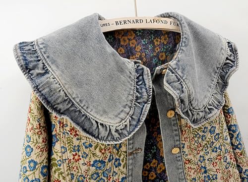 Women's Long Sleeve Denim Jacket with Sweet Peter Pan Collar Elegant Jacquard Design Casual Button Down Jean Coat3