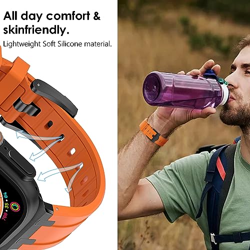 Image of WINGLE AP Luxury Bands for Apple Watch Band Ultra 3 /2 /1 Band Ultra 49mm Series 11 10 46mm 45mm 44mm 42mm SE 3 /2 /1 Series 9 8 7 6 5 4 3 2 1 Men Women, Silicone Rubber Metal Adapter Sport iWatch Bands