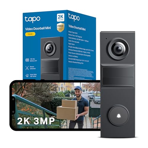 Tapo TD20 2K Battery Video Doorbell No Monthly fee,160° Doorbell Camera Wireless,Ring Doorbell Wireless,2 Way Audio,Doorbell Calls,AI Detection,180 d