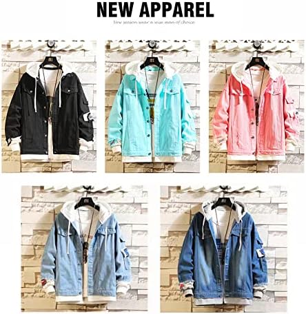 Unisex Denim Jacket with Hoodie Distressed Ripped Oversized Button Down Trucker Jean Jackets Coat - Image 5