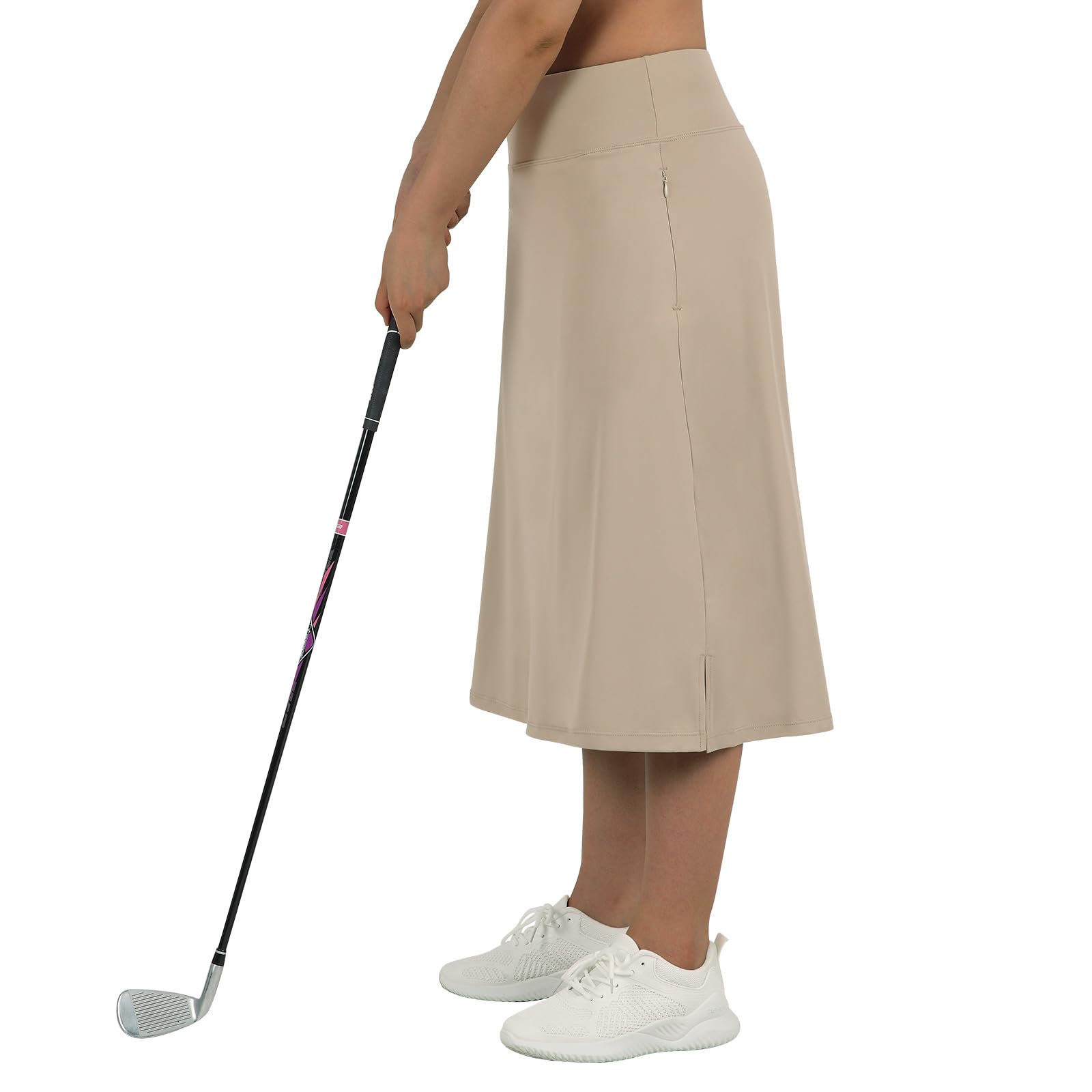 beroy Falda pantalón Larga de 28 Pulgadas para Mujer con 2 Bolsillos, Falda Modesta con Pantalones Cortos Debajo de Faldas largas de Cintura Alta, Caqui, XXL