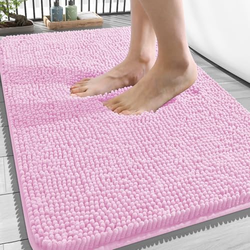 Image of OLANLY Bathroom Rugs 34x21, Extra Soft Absorbent Chenille Bath Rugs, Rubber Backing Quick Dry, Machine Washable Bath Mats for Bathroom Floor, Tub and Shower, Home Decor Accessories, Pink