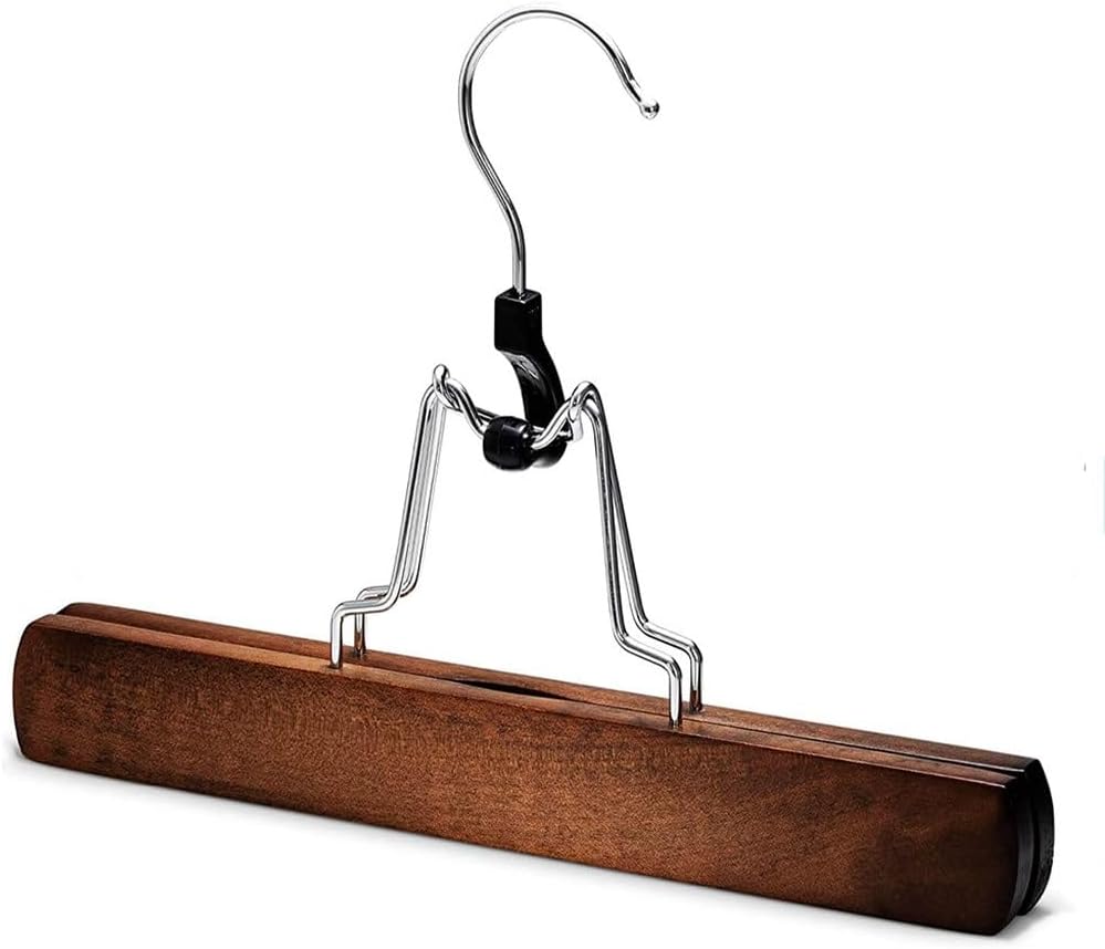 JSEIAJB Wooden Skirt Hanger Pants Trouser Jeans Hangers Solid Wood Non Slip Clips Slack Clamp Hanger for Garment Clothes(D)