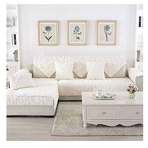 ZIXING Fashion Peluche d'hiver brodé Jacquard Housse de Canapé dAngle,Protecteur de canapé décoration Beige 110 * 210cm