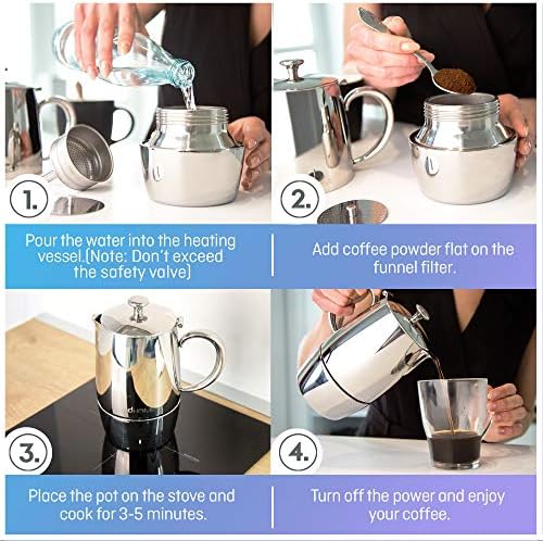 VeoHome - Cafetera Italiana de Acero Inoxidable 10 tazas 500 ml – Cafetera  Moka Italiana para cocinas Inducción, Vitrocerámica y de Gas - Estilo  Espresso – Irrompible, Segura y apta para Lavavajillas - PREYCA