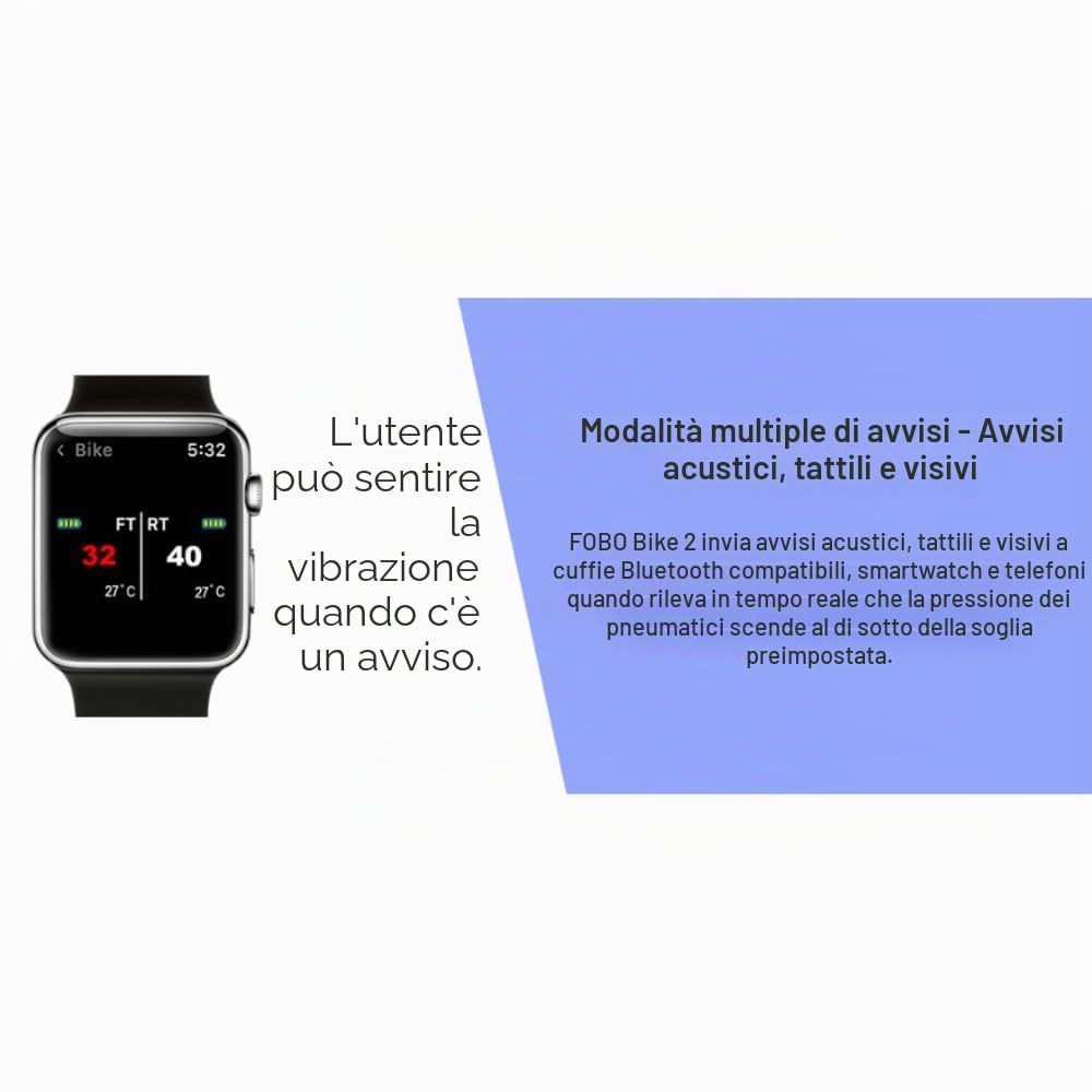 FOBO Bike 2 Sistemi di monitoraggio della pressione degli pneumatici con app - Sensore intelligente di pressione degli pneumatici Bluetooth 5.0 Sistemi di monitoraggio - Nero