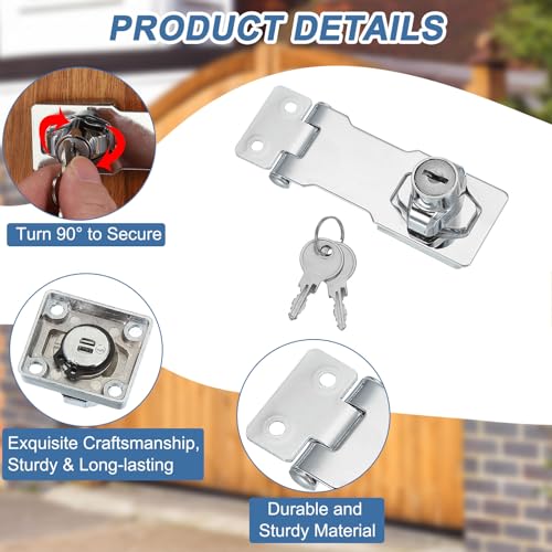 Image of MECCANIXITY Twist Knob Keyed Hasp Locks Safety Packlock Clasp Hasp Latches with Keys & Screws 3 Inch for Window Barn Drawer Cabinet Garage Closets Doors (Silver)