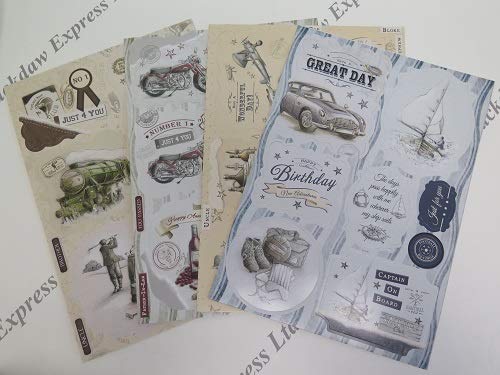 4 x A4 Debbi Moore Nostalgia Die-Cut (Push Out) Toppers Sentiments for Men AM568
