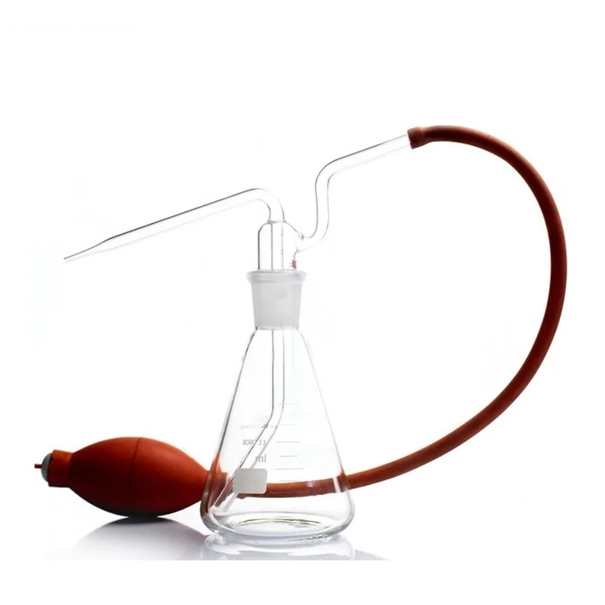 500 ml Kegelwaschflasche aus Glas, Dreieck, Standard-Mundreinigung, Laborausrüstung(With Rubber Ball)