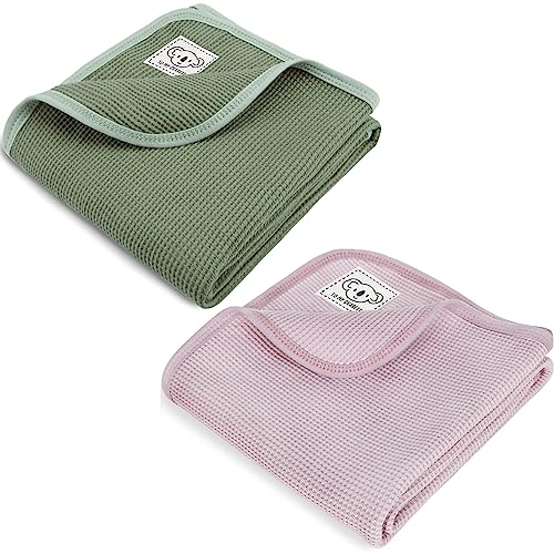 Homritar 2 Pack 100% Cotton Waffle Baby Blanket For Boys Girls Soft Lightweight Toddler Bed Blanket With Cute Koala Design Green Purple #TOP17