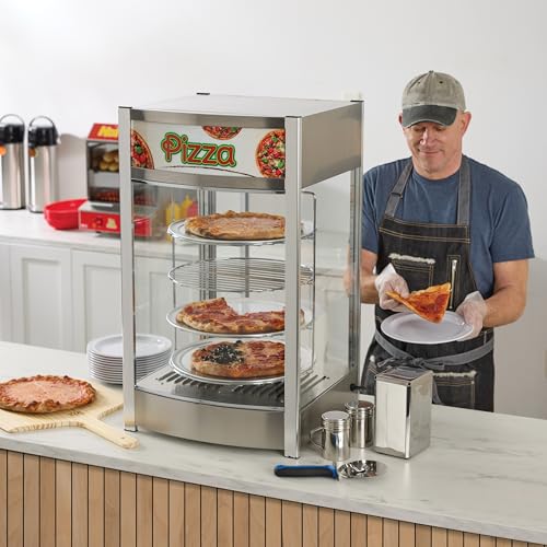 Image of Winco 14 inch Black Rotating Heated & Humified Pizza /Pretzel Warmer