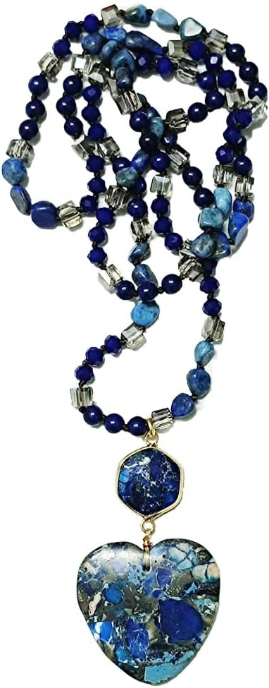 Yomisa Boho Necklaces for Women Men Long,33/34/35 Inch Natural Turquoise Tiger Eye Beaded Stone Pendant Necklaces for Women Trendy,Handmade Bohemian Western Bead Necklace Fashion Charm Jewelry Gift