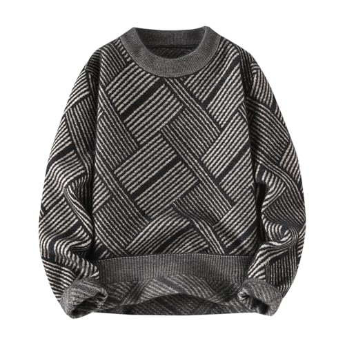 Vintage Oversized Sweaters Crewneck Jacquard Knit Pullover Tops Baggy Loose Casual Cable Sweater 2024 Winter Cloth