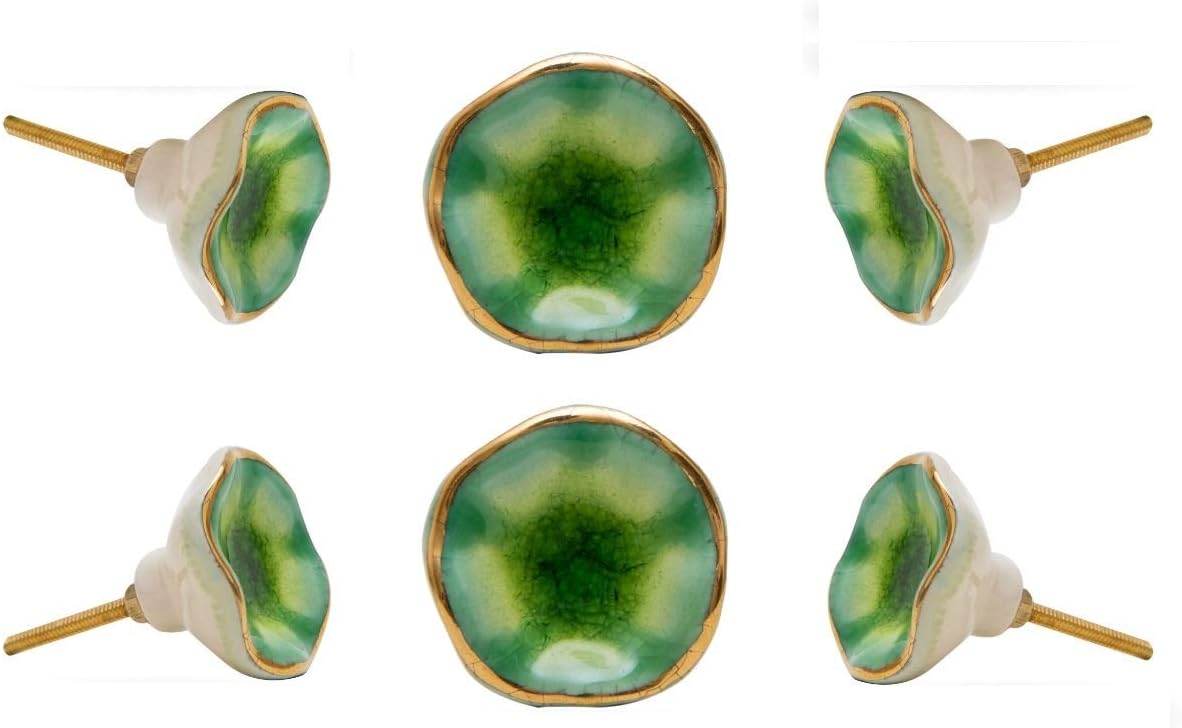 TRINCA-FERRO Set of 6 Green Ceramic Crystal Stone Jordan Door Knobs for Wardrobe Dresser Drawers Natural Stone Cabinet Knobs for Kitchen Bedroom Bathroom Gem Stone Drawer Knobs for Home Decoration