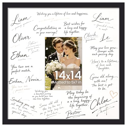 Image of upsimples 14x14 Picture Frame, Display Pictures 5x7 with Mat or 14x14 Without Mat,Wall Hanging Square Frames, Black, 1 Pack