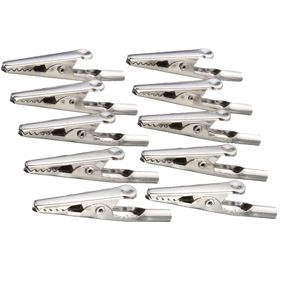UKCABLE-TIES 10x Crocodile Clip Silver Tone Alligator Clips 51mm Metal Alligator Clip Spring Clamps Test Line Nickel Plated Crocodile Clamps