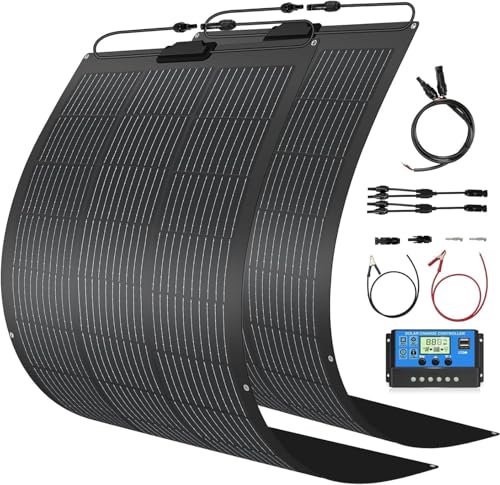 800W Solar Panel Kit 2x400W Flexible Monocrystalline RV Solar Panel | for 12V/24V Battery | ETFE Semi-Flexible Bendable to 30 | for RV Boat Van Off-Grid Charging (Black 02)