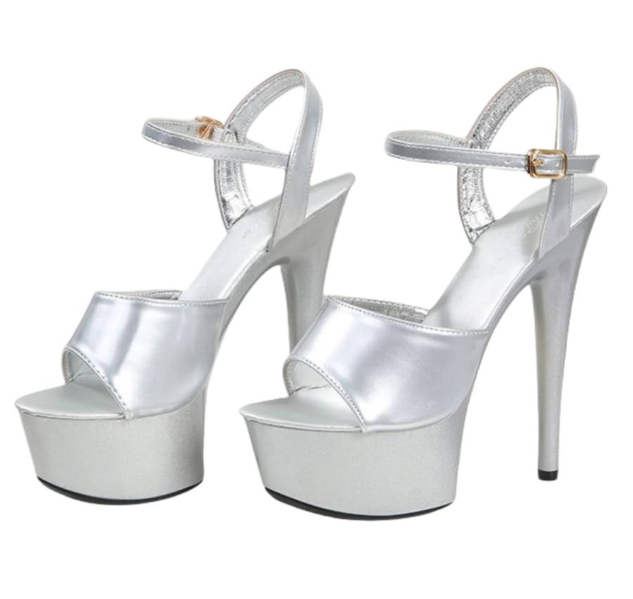 Sandali sexy da donna con tacco alto, 15 cm, a spillo con plateau da 5 cm, con punta aperta, eleganti scarpe per feste e palcoscenico
