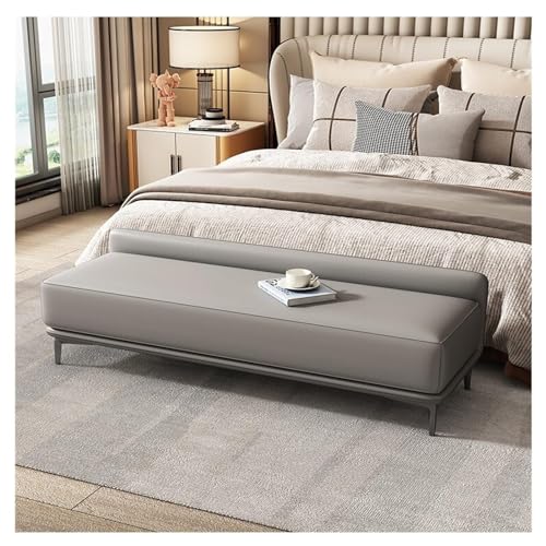 SnamicE Banco de Almacenamiento para el Final de la Cama, tapizado de Cuero, con Patas de Metal, Gris, 150 x 40 x 49 cm,Grey-150 * 40 * 49cm
