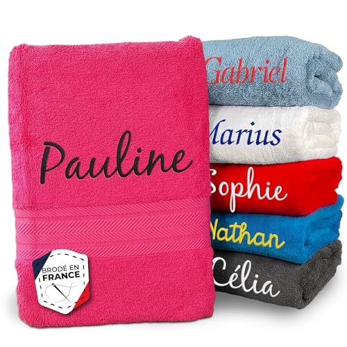 KDO MAGIC - Serviette personnalisée - Luxe Haut de Gamme 550gr/m² - Plusieurs Couleurs - Prénom brodé - Drap de Bain éponge Personnalisable (Rose Indien,...