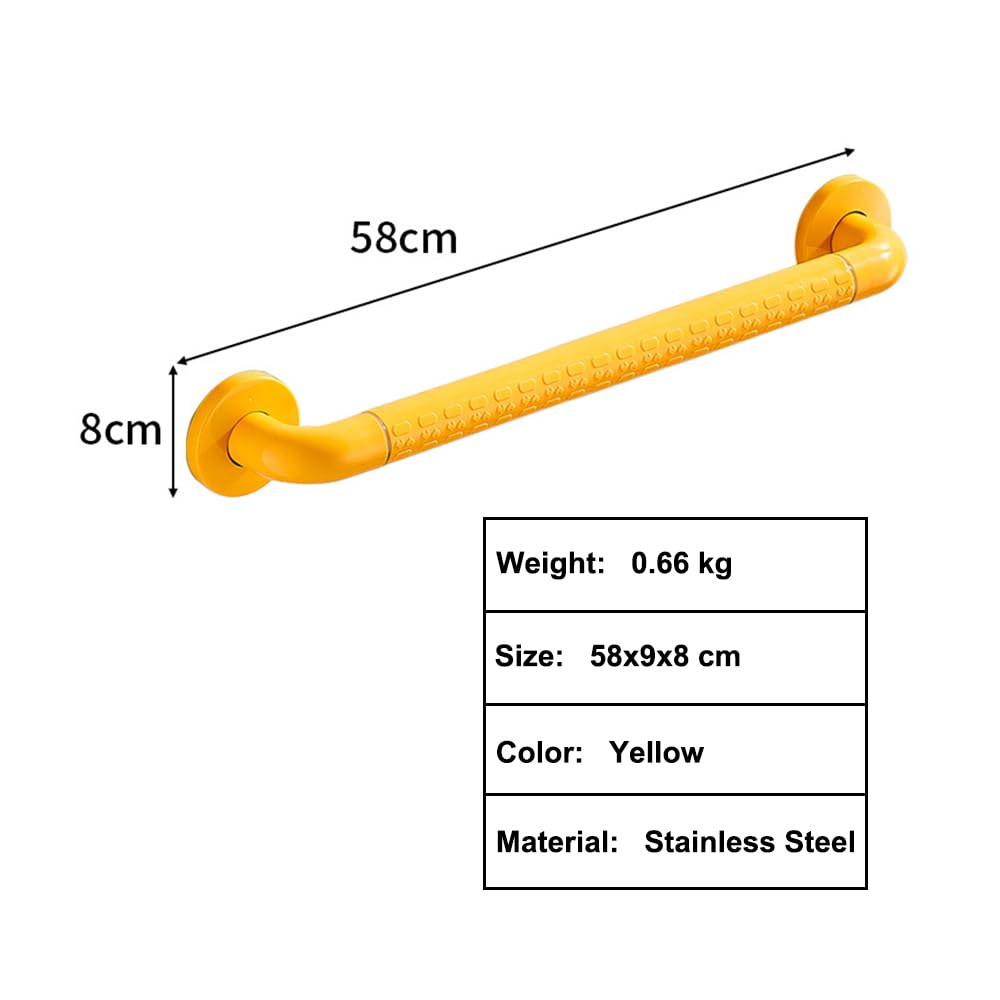 Asidero antideslizante de baño de acero inoxidable Barra de seguridad para ducha apta para personas mayores niños discapacitados y embarazadas Agarradera para bañera inodoro (Amarillo, 78 cm)