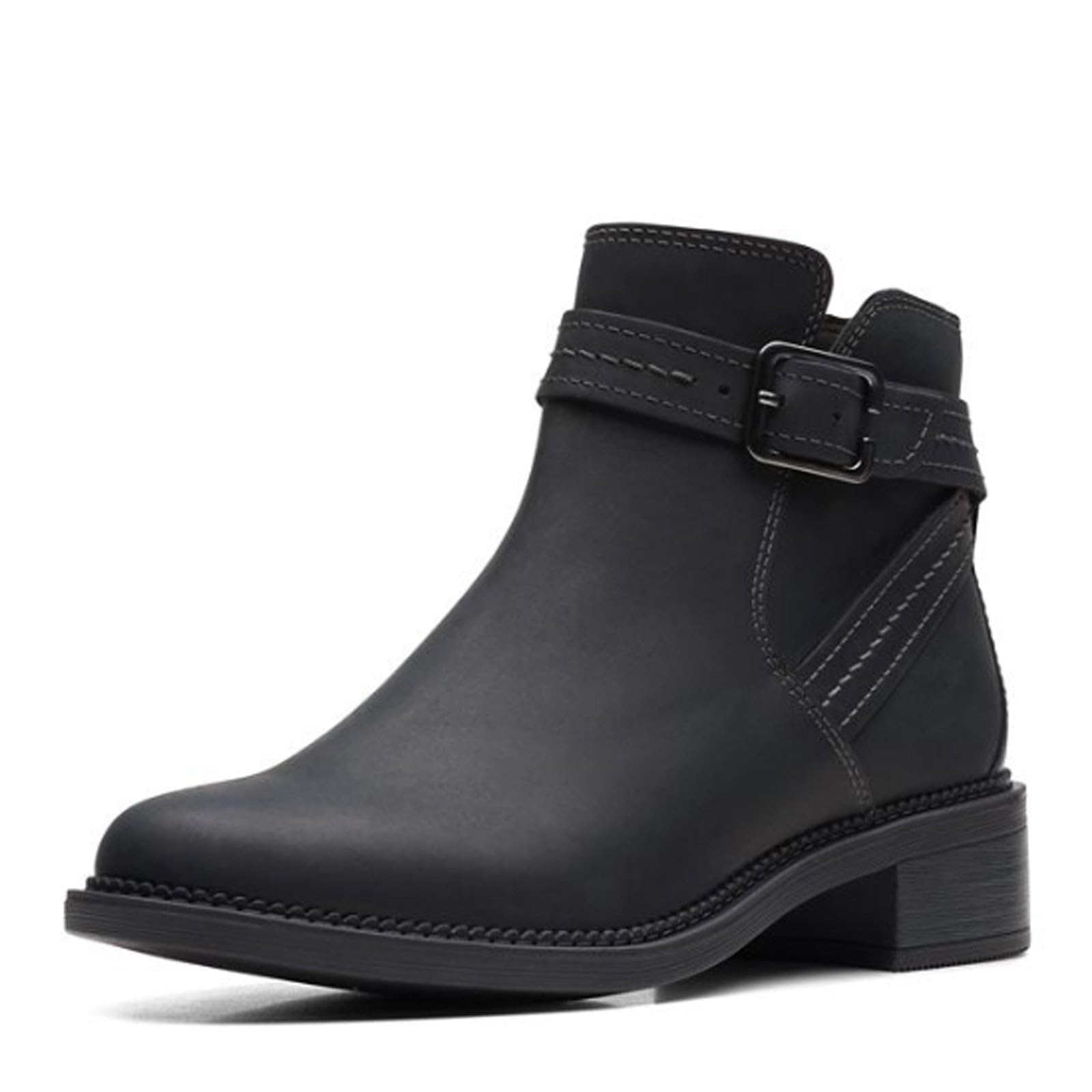 Clarks Womens Boots Ankle Boot, Black Leat, 6.5