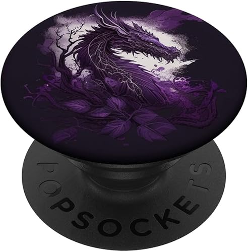 Dragón púrpura sobre fondo místico PopSockets intercambiables PopGrip