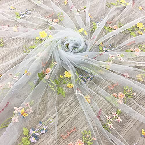 Dentelle brodée de fleurs colorées : coupon de 2m pour coudre robe de fête et décoration