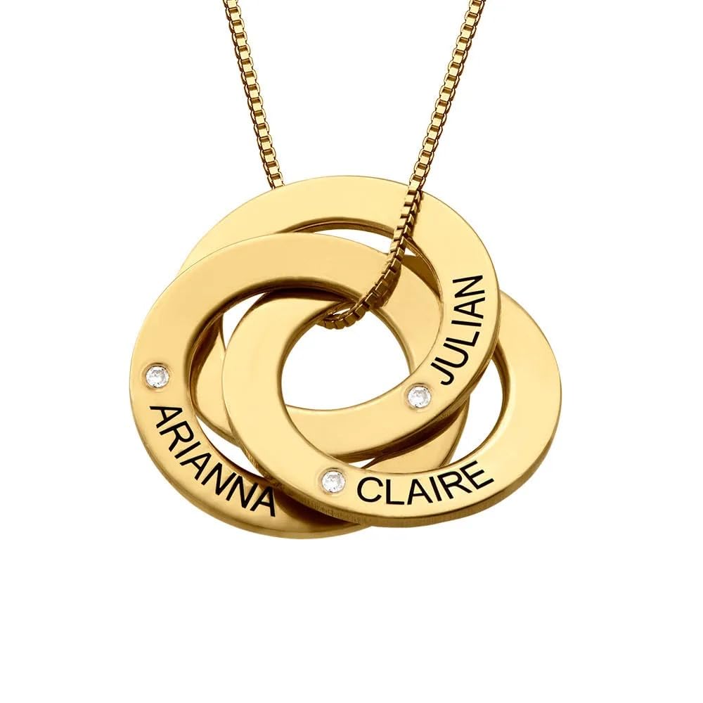 MyNameNecklace MYKA Personalisierte Russische Ring Halskette mit Gravur auf Drei Ringen - Weihnachten Graviert Name Schmuck Geschenk für Damen - Freundin