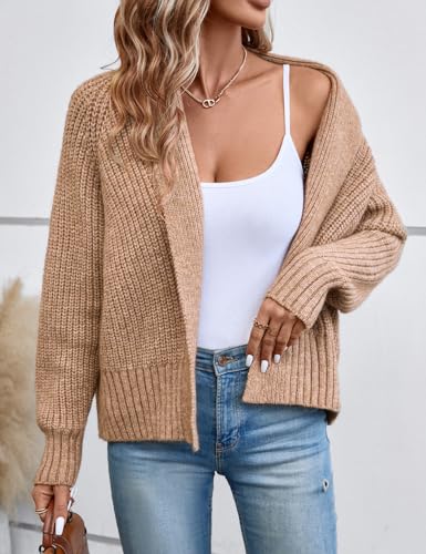 Women's Cardigan Sweaters Fall Winter Open Front Batwing Long Sleeve Shawl Neck Chunky Knit Loose Outwear Coats2