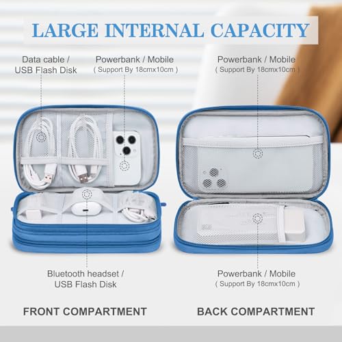 Image of FYY Electronic Organizer, Travel Cable Organizer Bag Pouch Electronic Accessories Carry Case Portable Waterproof Double Layers Storage Bag for Cable, Cord, Charger, Phone, Earphone, Medium Size, Cyan