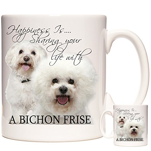 Taza de cerámica para regalo de Bichon Frise, Happiness is Sharing Your Life with A Bichon Frise. Apto para lavavajillas.