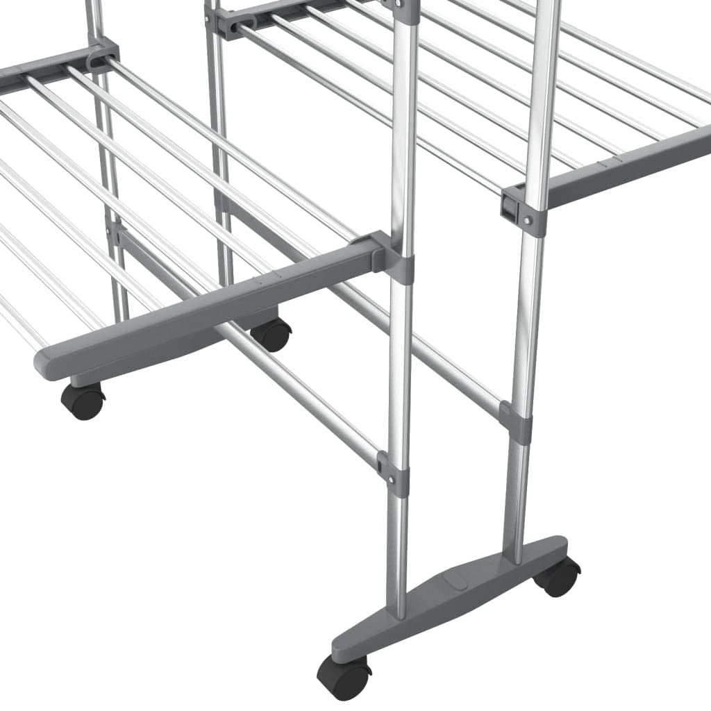 Wäscheständer 2 Etagen mit Rollen silber Aluminium 60x70x106 cm klappbar faltbar platzsparend mit Flügel für Balkon Bad Garten Camping zum Trocknen von Wäsche und Kleidung