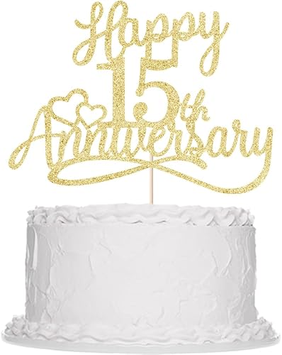 Miniatura 7 de Sleyberoy Decoración para tartas de 15 aniversario con purpurina, decoraciones de fiesta de boda para empresa, cumpleaños y celebraciones de boda