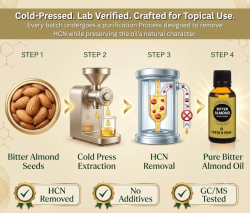 Image of Earth N Pure Bitter Almond Oil for Skin Care, Hair Care & Massage | for DIY, Aromatherapy & Beauty Use | Premium Quality, Cold Pressed, Multi-Purpose Oil 50ml