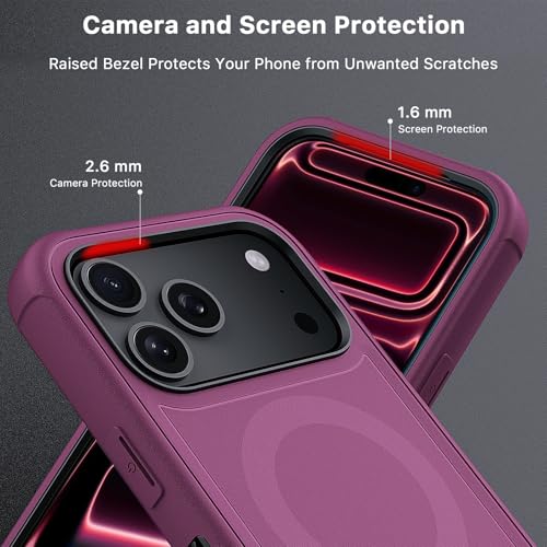 Image of M MYBAT PRO for iPhone 17 Pro Case with Belt Clip Holster,[Compatible with Magsafe] w /Screen Protector,Anti-Drop,Shockproof,w 360Rotating Kickstand,Heavy Duty Protection (Plum)