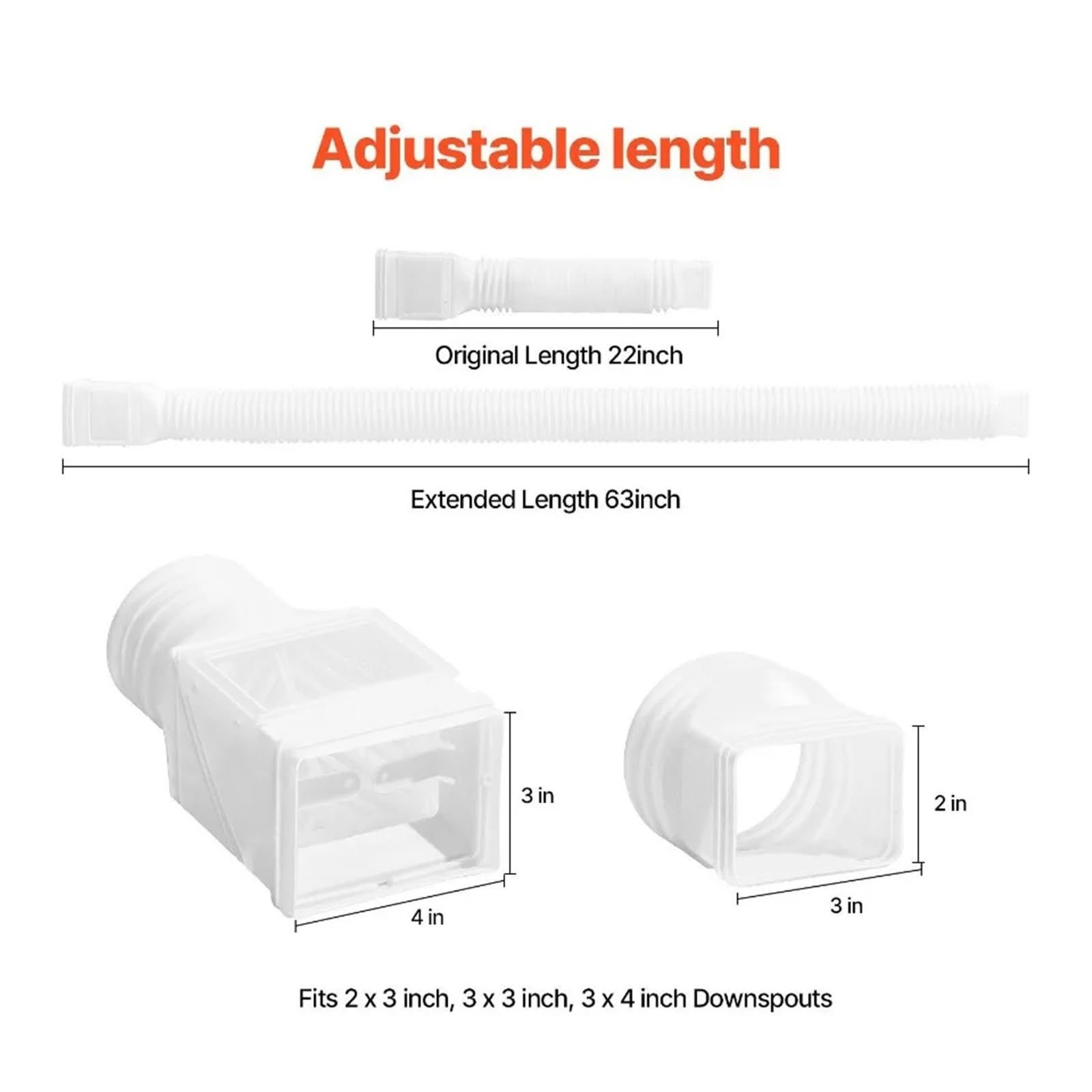 ExtensióN De CanalóN Paquete de 2 extensiones de bajante de canalón de lluvia, extensor de bajante Flexible, extensión de drenaje de bajante, extensible de 22 "a 63"