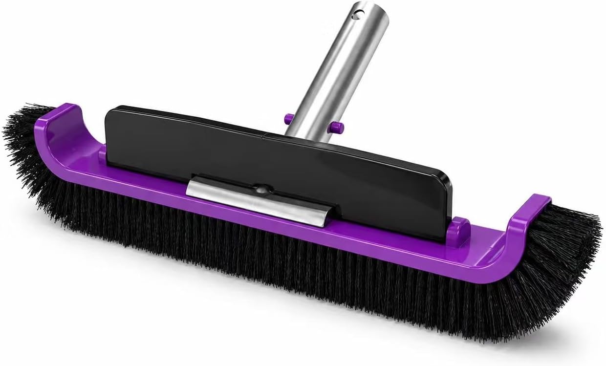 17.5" Pool Brush Head, Curved Swimming Pool Cleaning Brush with Reinforced Aluminum Back & Nylon Bristles, Heavy Duty Scrubber for Pool Walls, Tiles Floors, Purple
