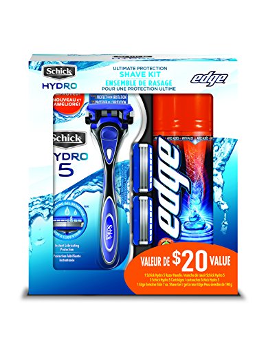Schick Hydro 5 Holiday Value Pack for Men with 1 - Hydro 5 Razor for Men, 3 - Hydro 5 Razor Blade Refills for Men and 1 - Edge Sensitive Skin Shave Gel for Men (Limited Time Only)