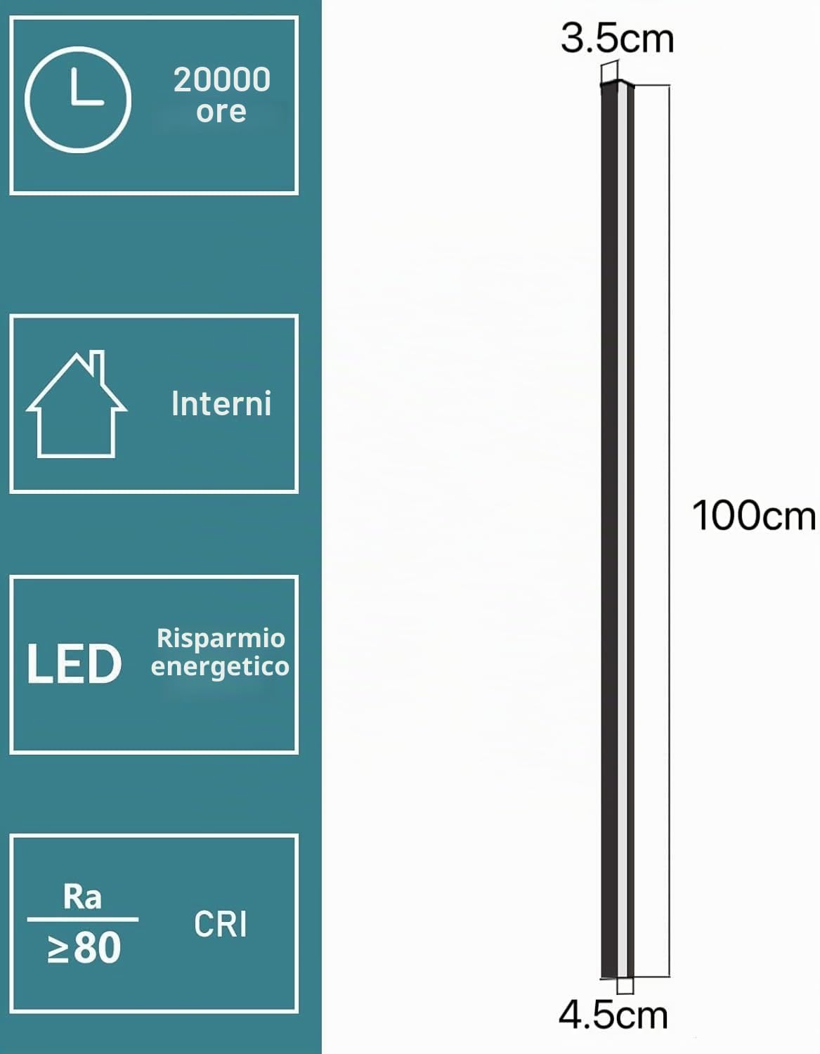 ZMH Lampada da parete per interni LED nera - 100 cm Illuminazione da parete | moderna regolabile 15 W Lampada da corridoio Lampade da parete per interni camere da letto, salotti