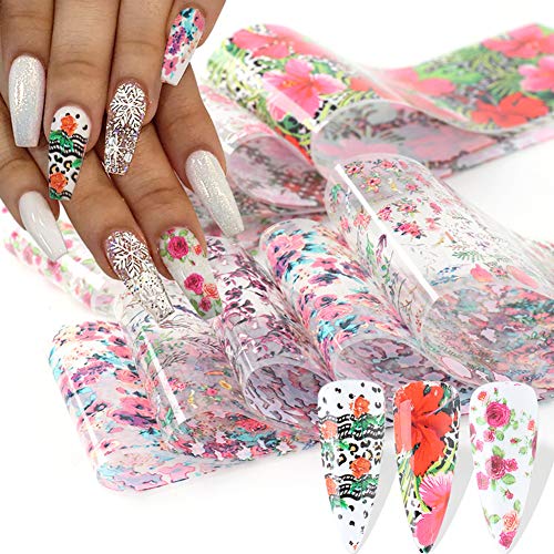 KANGM Leopard Nail Foil Transfer Stickers Nail Art Supplies Flowers Nail Foil Decals Leopard Print Nails Foils Design for Women Manicure Tip Decor Acrylic Nails Charms Decorations (10 Sheets)
