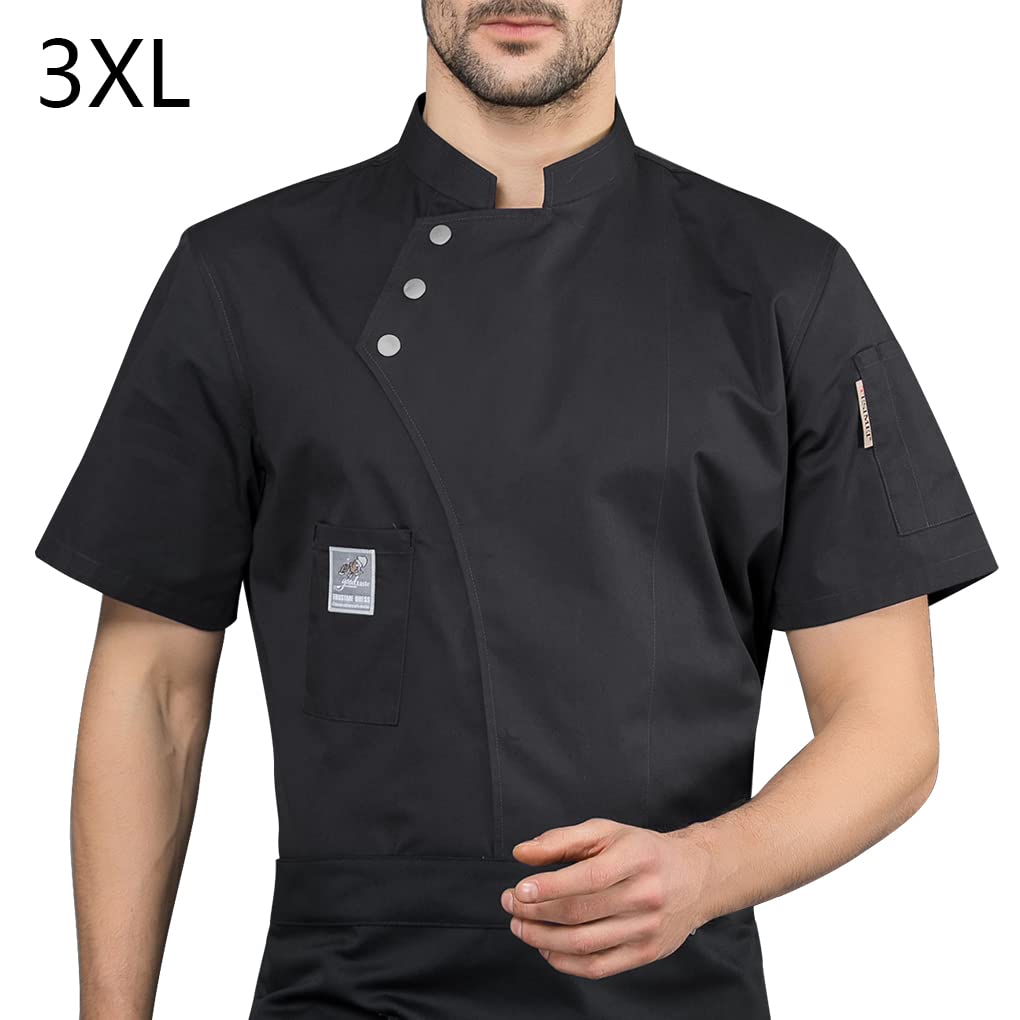 Kurtka szefa kuchni fartuch kuchenny trzy guziki z przednimi kieszeniami ubrania letnie koszule dla mężczyzn artykuły kuchenne do grilla restauracji niebieski XL