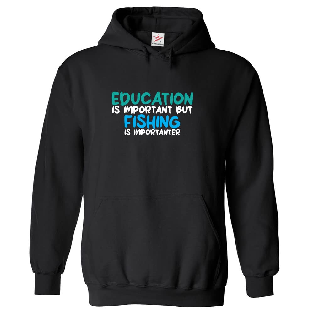 Stars and Stripes Education Is Important But Fishing Is Importanter Funny Unisex Kids Pullover Hoodie (XS, Black, 12_13 Years)