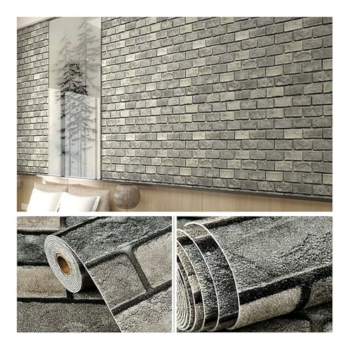 Papel pintado autoadhesivo efecto ladrillo 3D gris vintage para pared de dormitorio 2