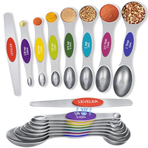 Image of MTROYALDIA 8 PCS 304 Stainless Steel Measuring Spoons Set, 8 Pieces Magnetic Measuring Spoons for Cooking Baking, Coffee Sugar Salt for Liquid Wet and Dry Ingredients (Rainbow)