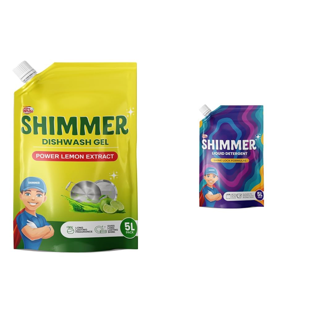 Shimmer Dishwash Gel – 5L Family Pack | Non-Toxic & Eco-Friendly | Tough on Grease, Gentle on Skin | High Foam Formula | Removes Oil & Stains Easily | Fresh Lemon Fragrance & Liquid Detergent - 5L-image-22