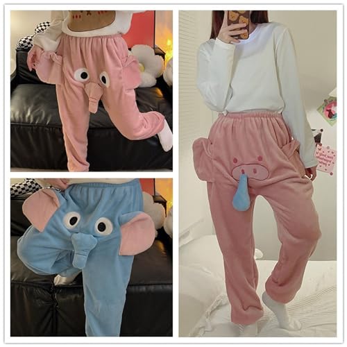 Elephant Pajama Pants Men, Funny Cartoon Elephant Shorts Cute Pajama Pants for Men Women Couple (Blue,2XL)2