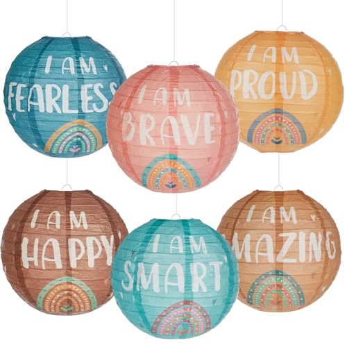 6PCS 8Inch Boho Hanging Paper Lanterns Classroom Decoration Retro Inspirational Paper Lanterns Boho Ceiling Hanging Decor for Wedding Birthday Baby Shower Girl Birthday Party School Classroom Decors